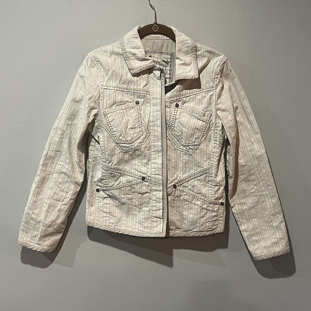 Blue Willi’s Jacket Women’s Small Cream Embroidered Metallic Rhinestone Buttons